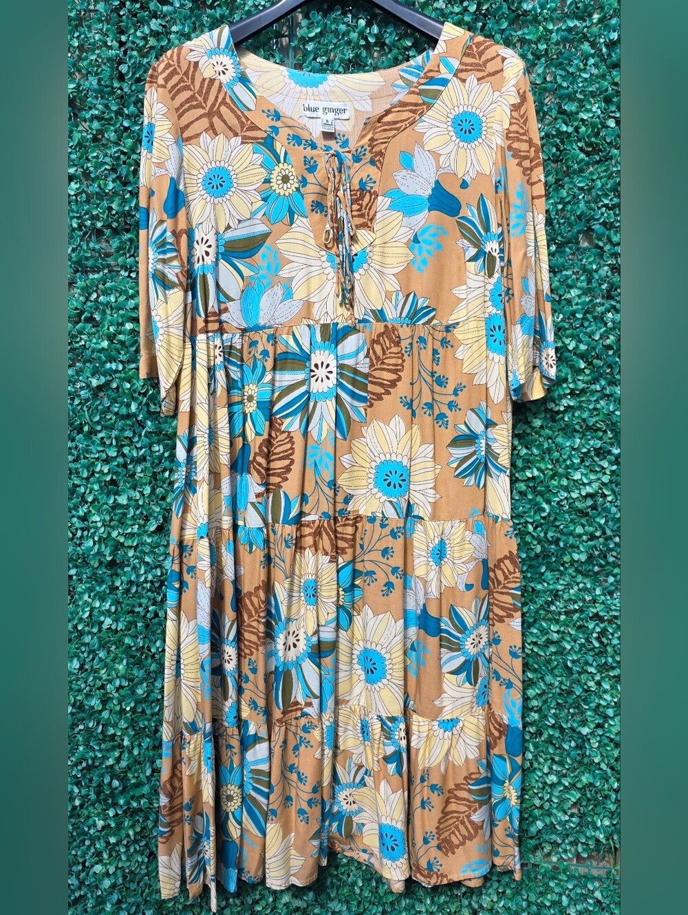 Blue Floral Tiered Midi Dress by Blue Ginger Hawaii